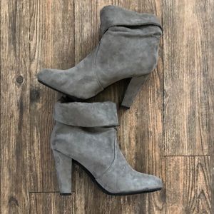 Gray suede slouchy ankle booties size 9